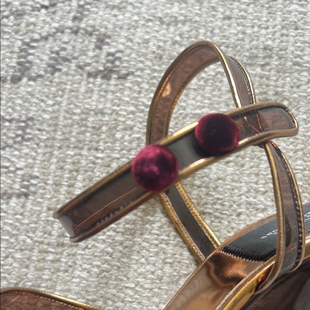 Marc Jacobs Metallic Bronze and Brown PVC Peep-Toe Block Heel / Wedge Sandals - Picture 3 of 10